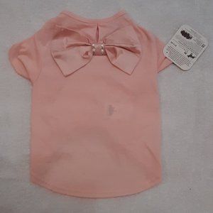 Dog Tshirt Dress Pink Bow Faux Pearls S/M NWT